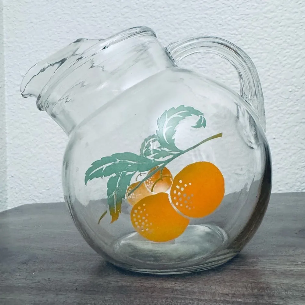 Vintage Orange Graphic Glass Pitcher
